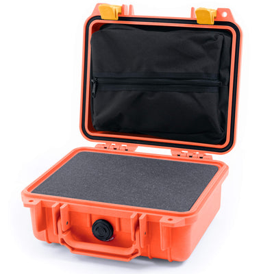 Pelican 1200 Case, Orange with Yellow Latches Pick & Pluck Foam with Zipper Pouch ColorCase 012000-0101-150-240