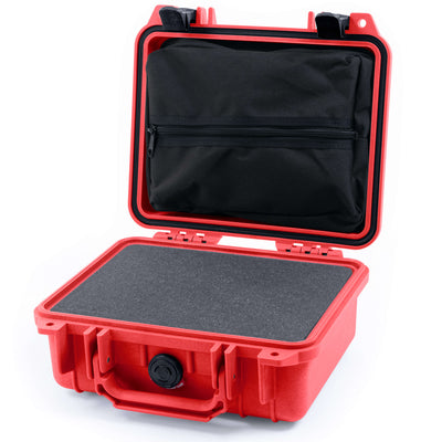 Pelican 1200 Case, Red with Black Latches Pick & Pluck Foam with Zipper Pouch ColorCase 012000-0101-320-110