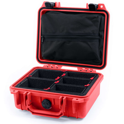 Pelican 1200 Case, Red with Black Latches TrekPak Divider System with Zipper Pouch ColorCase 012000-0120-320-110