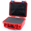 Pelican 1200 Case, Red with Blue Latches Pick & Pluck Foam with Zipper Pouch ColorCase 012000-0101-320-120