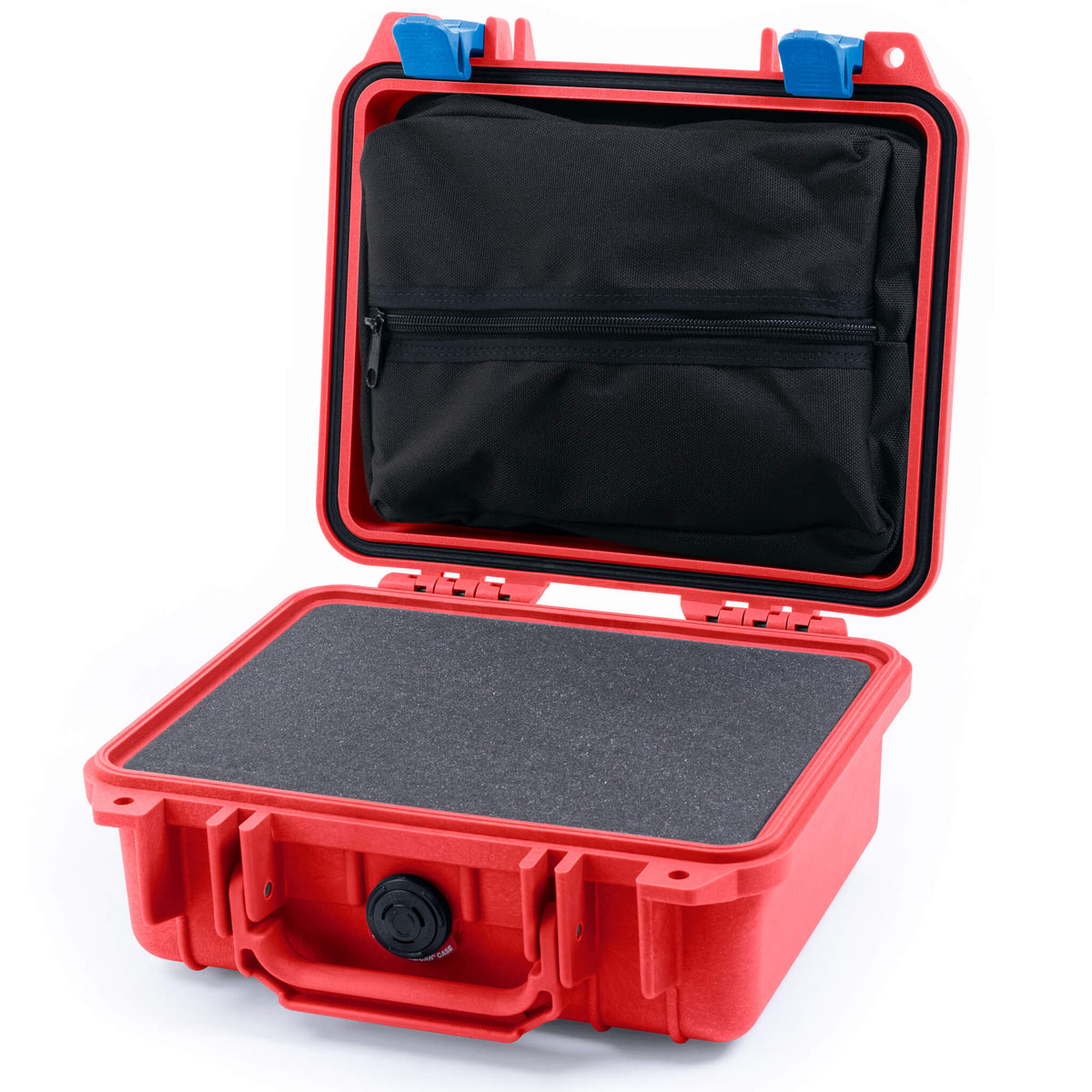 Pelican 1200 Case, Red with Blue Latches Pick &amp; Pluck Foam with Zipper Pouch ColorCase 012000-0101-320-120