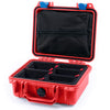 Pelican 1200 Case, Red with Blue Latches TrekPak Divider System with Zipper Pouch ColorCase 012000-0120-320-120