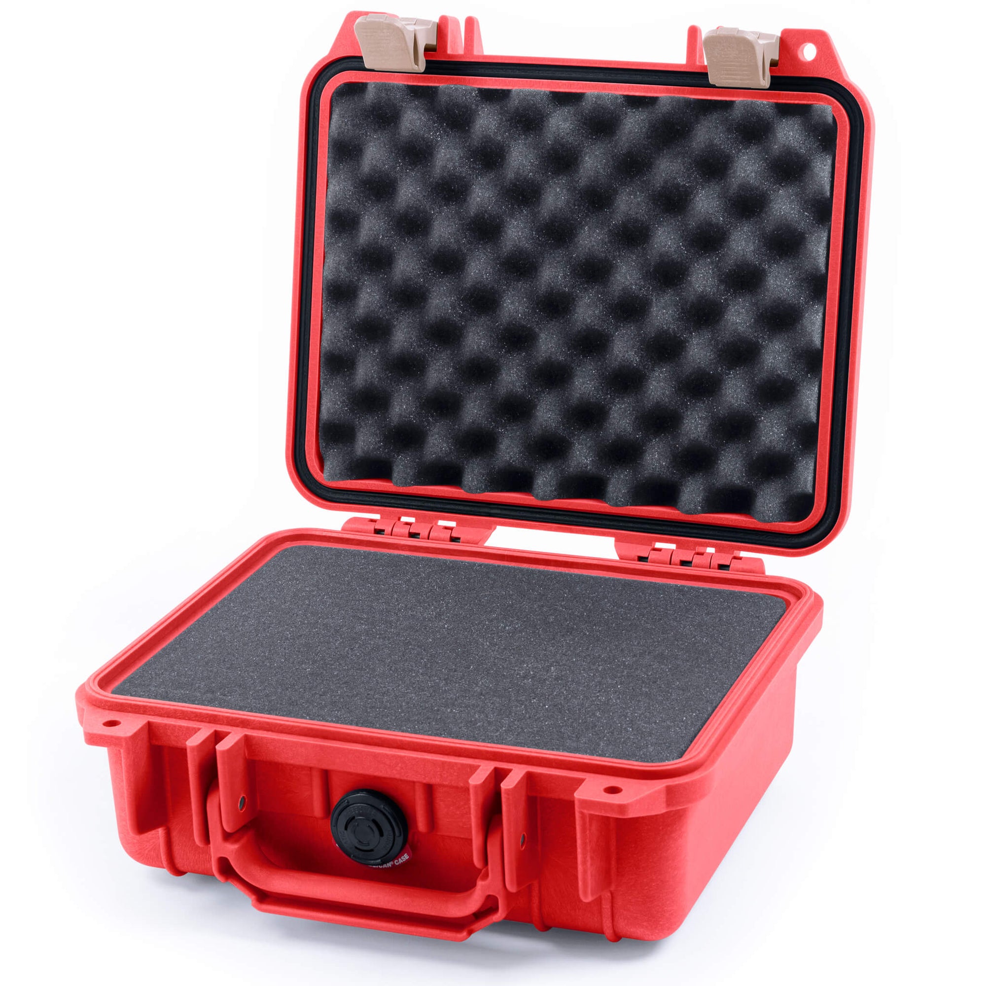 Pelican 1200 Case, Red with Desert Tan Latches Pick & Pluck Foam with Convolute Lid Foam ColorCase 012000-0001-320-310