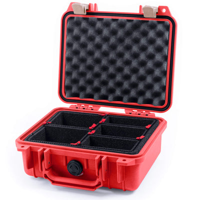 Pelican 1200 Case, Red with Desert Tan Latches TrekPak Divider System with Convolute Lid Foam ColorCase 012000-0020-320-310