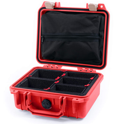 Pelican 1200 Case, Red with Desert Tan Latches TrekPak Divider System with Zipper Pouch ColorCase 012000-0120-320-310