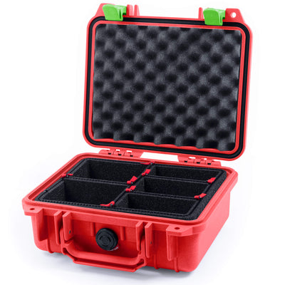 Pelican 1200 Case, Red with Lime Green Latches TrekPak Divider System with Convolute Lid Foam ColorCase 012000-0020-320-300
