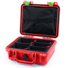 Pelican 1200 Case, Red with Lime Green Latches TrekPak Divider System with Zipper Pouch ColorCase 012000-0120-320-300