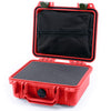 Pelican 1200 Case, Red with OD Green Latches Pick & Pluck Foam with Zipper Pouch ColorCase 012000-0101-320-130