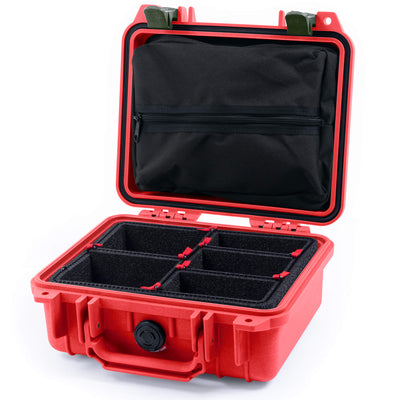 Pelican 1200 Case, Red with OD Green Latches TrekPak Divider System with Zipper Pouch ColorCase 012000-0120-320-130
