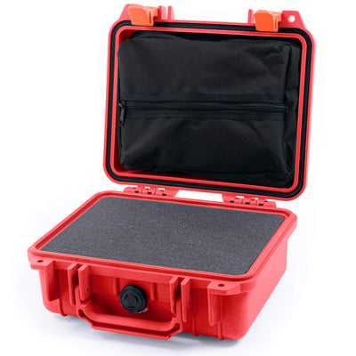 Pelican 1200 Case, Red with Orange Latches Pick & Pluck Foam with Zipper Pouch ColorCase 012000-0101-320-150