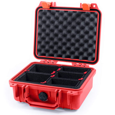 Pelican 1200 Case, Red with Orange Latches TrekPak Divider System with Convolute Lid Foam ColorCase 012000-0020-320-150