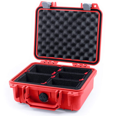 Pelican 1200 Case, Red with Silver Latches TrekPak Divider System with Convolute Lid Foam ColorCase 012000-0020-320-180