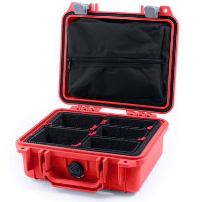 Pelican 1200 Case, Red with Silver Latches TrekPak Divider System with Zipper Pouch ColorCase 012000-0120-320-180
