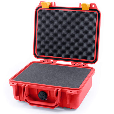 Pelican 1200 Case, Red with Yellow Latches Pick & Pluck Foam with Convolute Lid Foam ColorCase 012000-0001-320-240