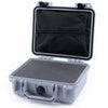 Pelican 1200 Case, Silver with Black Latches Pick & Pluck Foam with Zipper Pouch ColorCase 012000-0101-180-110