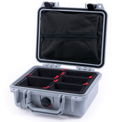 Pelican 1200 Case, Silver with Black Latches TrekPak Divider System with Zipper Pouch ColorCase 012000-0120-180-110