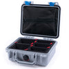 Pelican 1200 Case, Silver with Blue Latches TrekPak Divider System with Zipper Pouch ColorCase 012000-0120-180-120