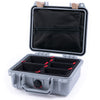 Pelican 1200 Case, Silver with Desert Tan Latches TrekPak with Zipper Pouch ColorCase 012000-0120-180-310