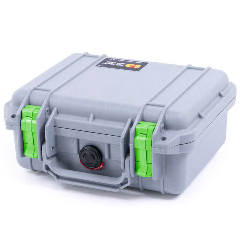 Pelican 1200 Case, Silver with Lime Green Latches ColorCase 