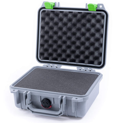 Pelican 1200 Case, Silver with Lime Green Latches Pick & Pluck Foam with Convolute Lid Foam ColorCase 012000-0001-180-300
