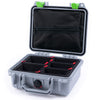 Pelican 1200 Case, Silver with Lime Green Latches TrekPak Divider System with Zipper Pouch ColorCase 012000-0120-180-300