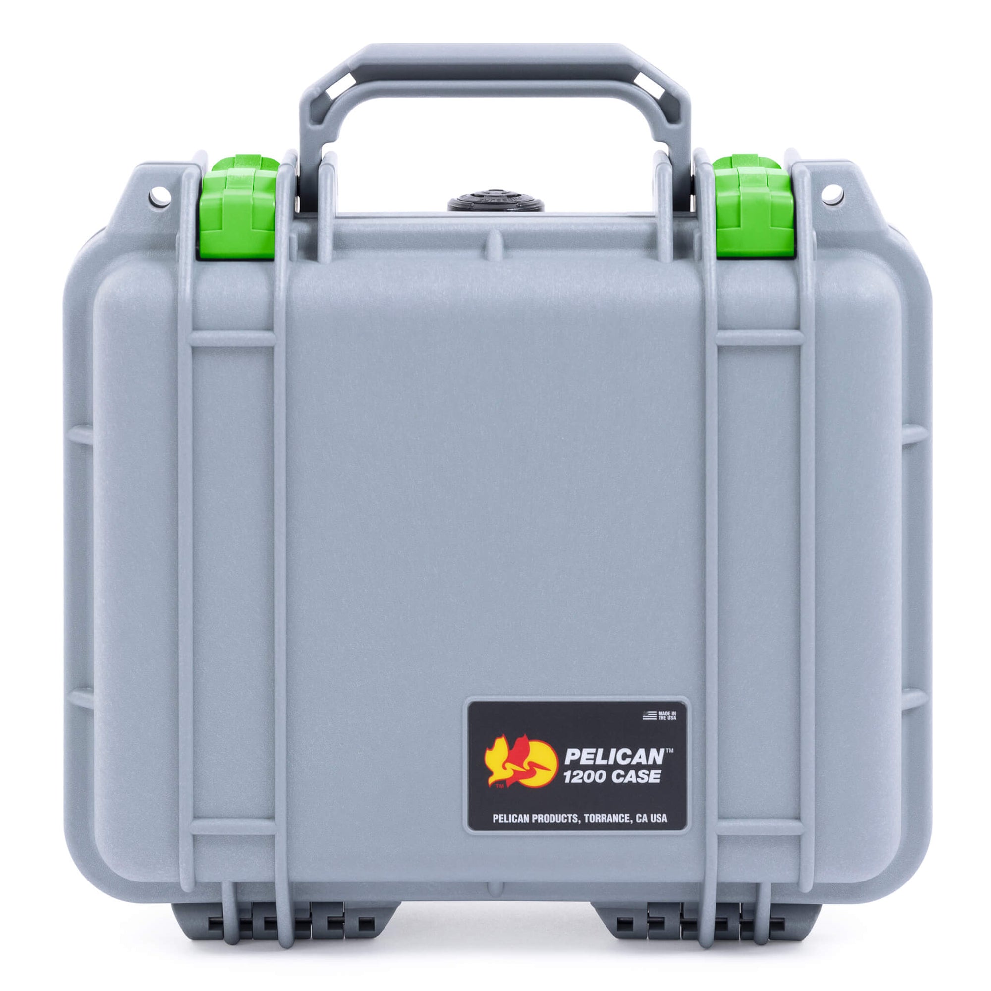 Pelican 1200 Case, Silver with Lime Green Latches ColorCase 