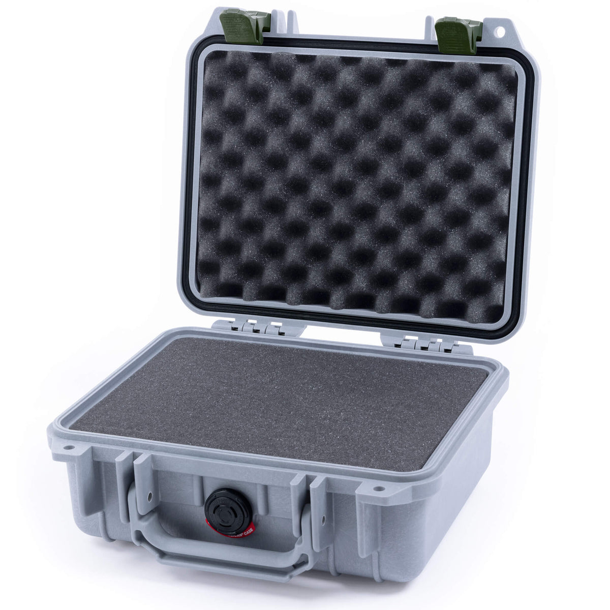 Pelican 1200 Case, Silver with OD Green Latches Pick &amp; Pluck Foam with Convolute Lid Foam ColorCase 012000-0001-180-130