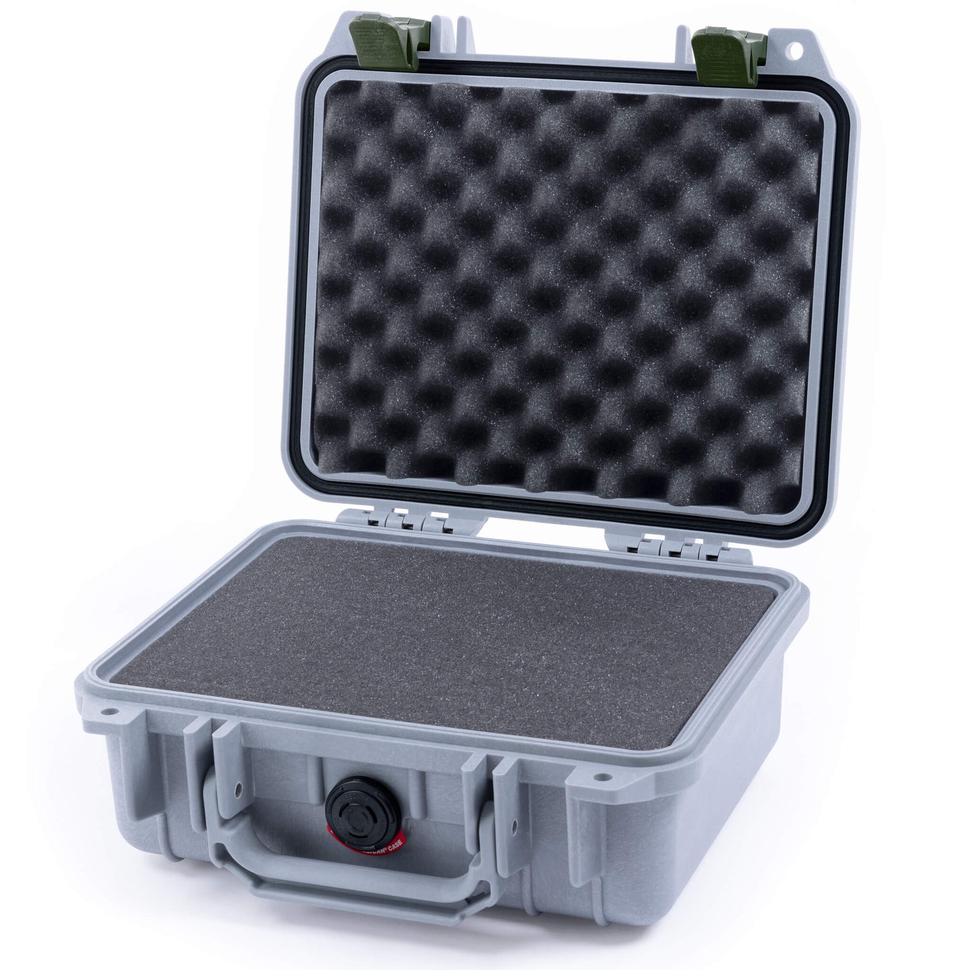 Pelican 1200 Case, Silver with OD Green Latches Pick & Pluck Foam with Convolute Lid Foam ColorCase 012000-0001-180-130