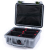 Pelican 1200 Case, Silver with OD Green Latches TrekPak Divider System with Zipper Pouch ColorCase 012000-0120-180-130