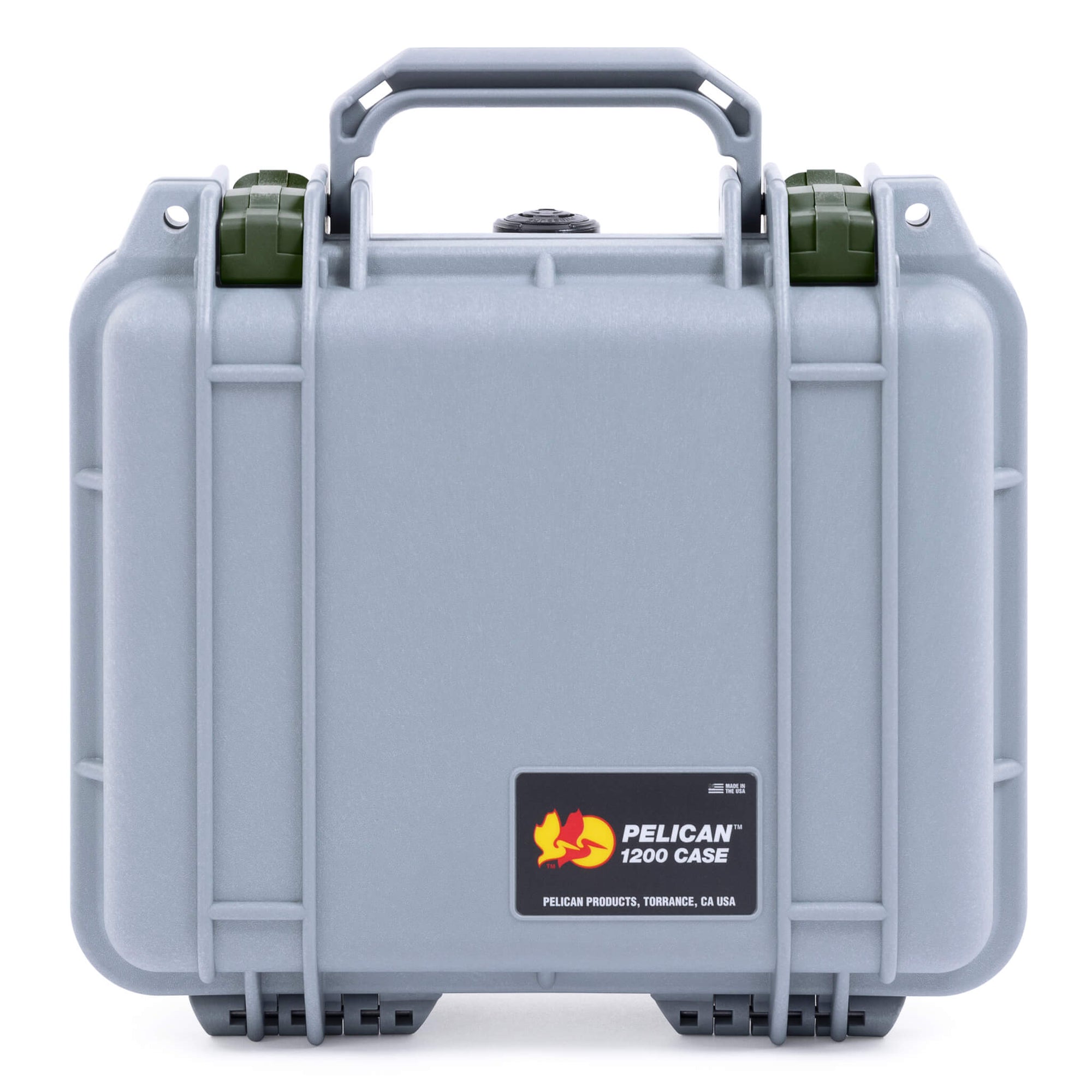 Pelican 1200 Case, Silver with OD Green Latches ColorCase 