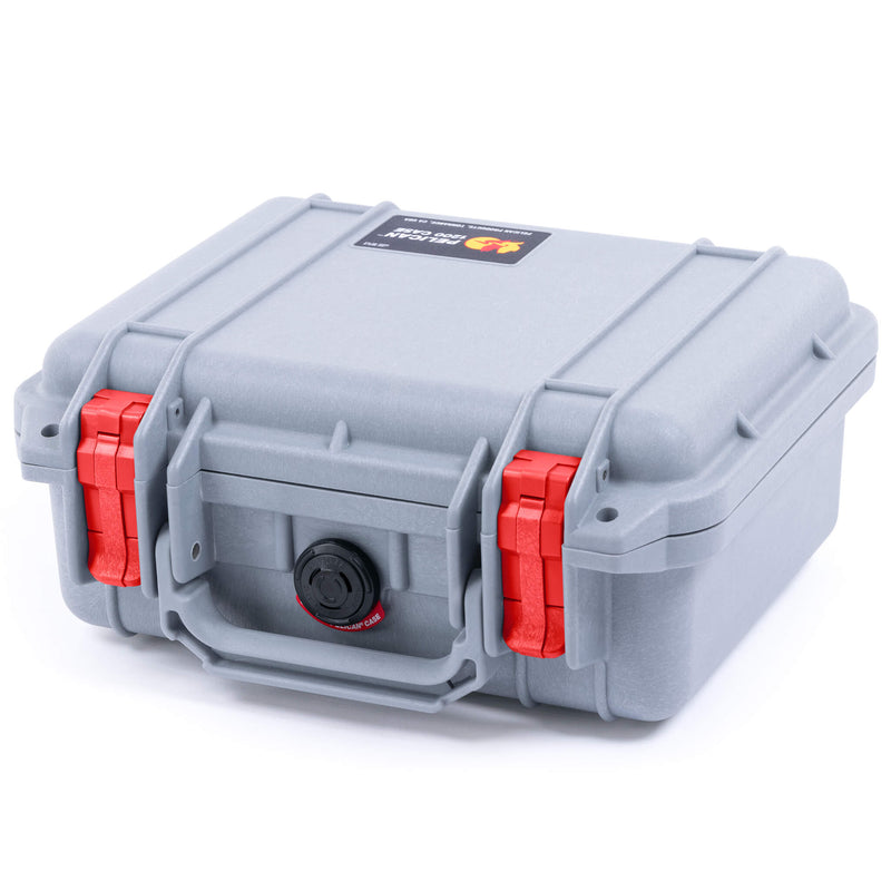 Pelican 1200 Case, Silver with Red Latches ColorCase 