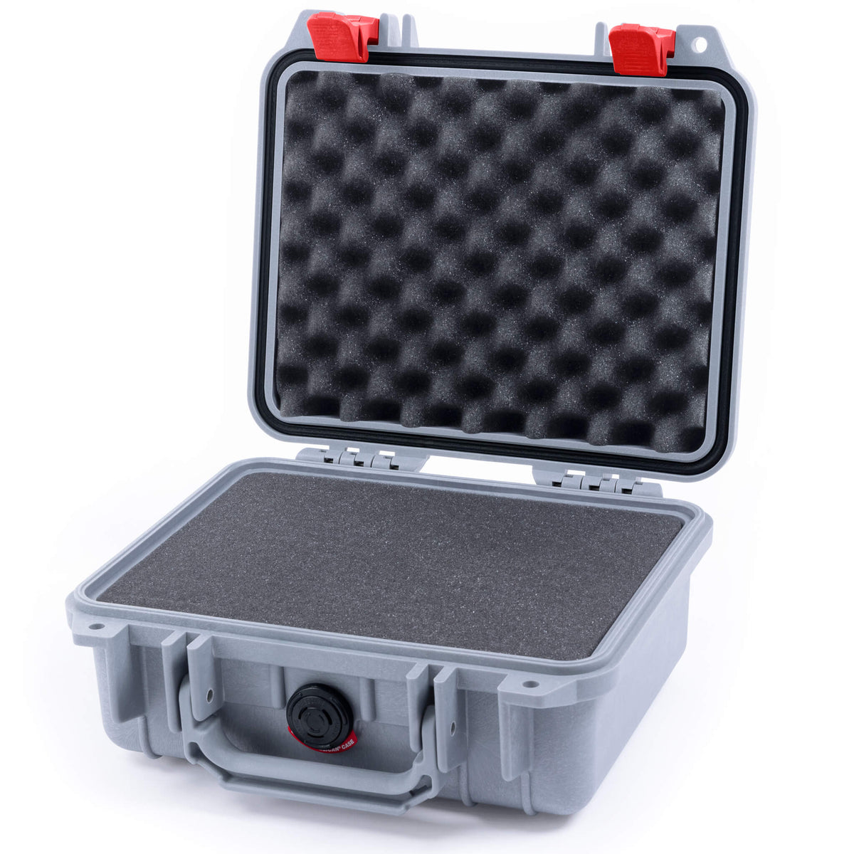 Pelican 1200 Case, Silver with Red Latches Pick &amp; Pluck Foam with Convolute Lid Foam ColorCase 012000-0001-180-320