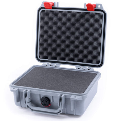 Pelican 1200 Case, Silver with Red Latches Pick & Pluck Foam with Convolute Lid Foam ColorCase 012000-0001-180-320