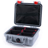 Pelican 1200 Case, Silver with Red Latches TrekPak Divider System with Zipper Pouch ColorCase 012000-0120-180-320