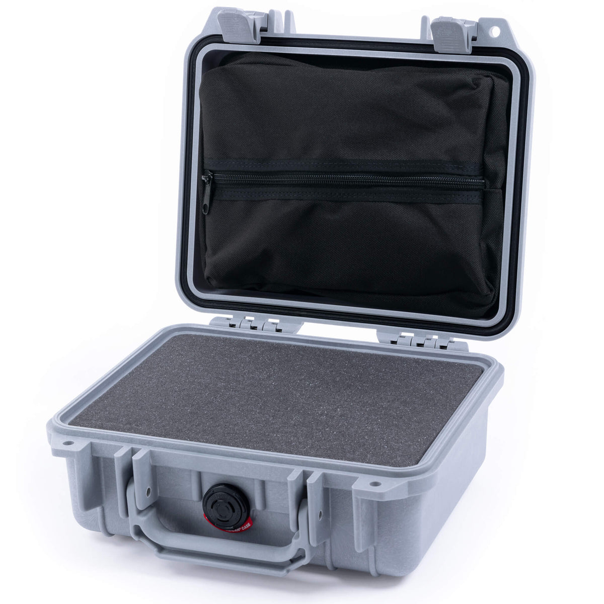Pelican 1200 Case, Silver Pick &amp; Pluck Foam with Zipper Pouch ColorCase 012000-0101-180-180