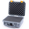 Pelican 1200 Case, Silver with Yellow Latches Pick & Pluck Foam with Convolute Lid Foam ColorCase 012000-0001-180-240