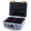 Pelican 1200 Case, Silver with Yellow Latches TrekPak Divider System with Zipper Pouch ColorCase 012000-0120-180-240