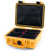 Pelican 1200 Case, Yellow with Black Latches TrekPak Divider System with Zipper Pouch ColorCase 012000-0120-240-110