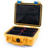 Pelican 1200 Case, Yellow with Blue Latches TrekPak with Zipper Pouch ColorCase 012000-0120-240-120