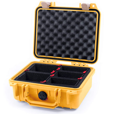 Pelican 1200 Case, Yellow with Desert Tan Latches TrekPak with Convolute Foam ColorCase 012000-0020-240-310