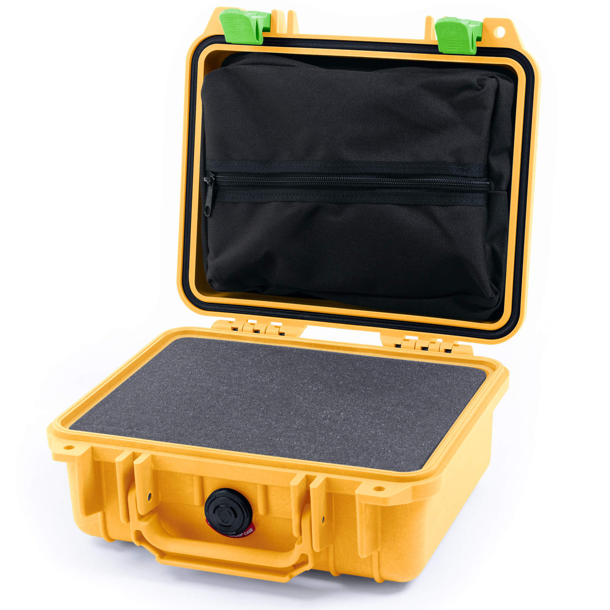 Pelican 1200 Case, Yellow with Lime Green Latches Pick &amp; Pluck Foam with Zipper Pouch ColorCase 012000-0101-240-300