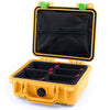 Pelican 1200 Case, Yellow with Lime Green Latches TrekPak Divider System with Zipper Pouch ColorCase 012000-0120-240-300