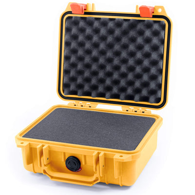 Pelican 1200 Case, Yellow with Orange Latches Pick & Pluck Foam with Convolute Foam ColorCase 012000-0001-240-150