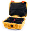 Pelican 1200 Case, Yellow with Orange Latches TrekPak with Zipper Pouch ColorCase 012000-0120-240-150
