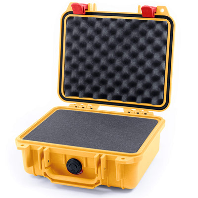 Pelican 1200 Case, Yellow with Red Latches Pick & Pluck Foam with Convolute Foam ColorCase 012000-0001-240-320