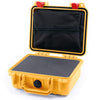 Pelican 1200 Case, Yellow with Red Latches Pick & Pluck Foam with Zipper Pouch ColorCase 012000-0101-240-320