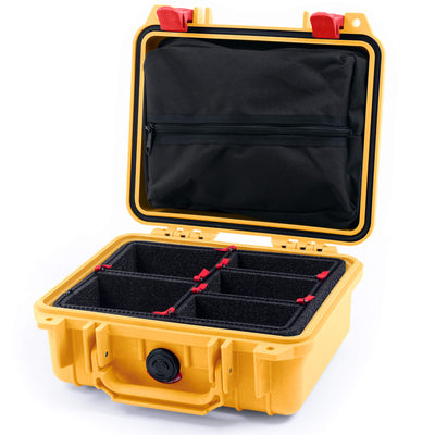Pelican 1200 Case, Yellow with Red Latches TrekPak with Zipper Pouch ColorCase 012000-0120-240-320