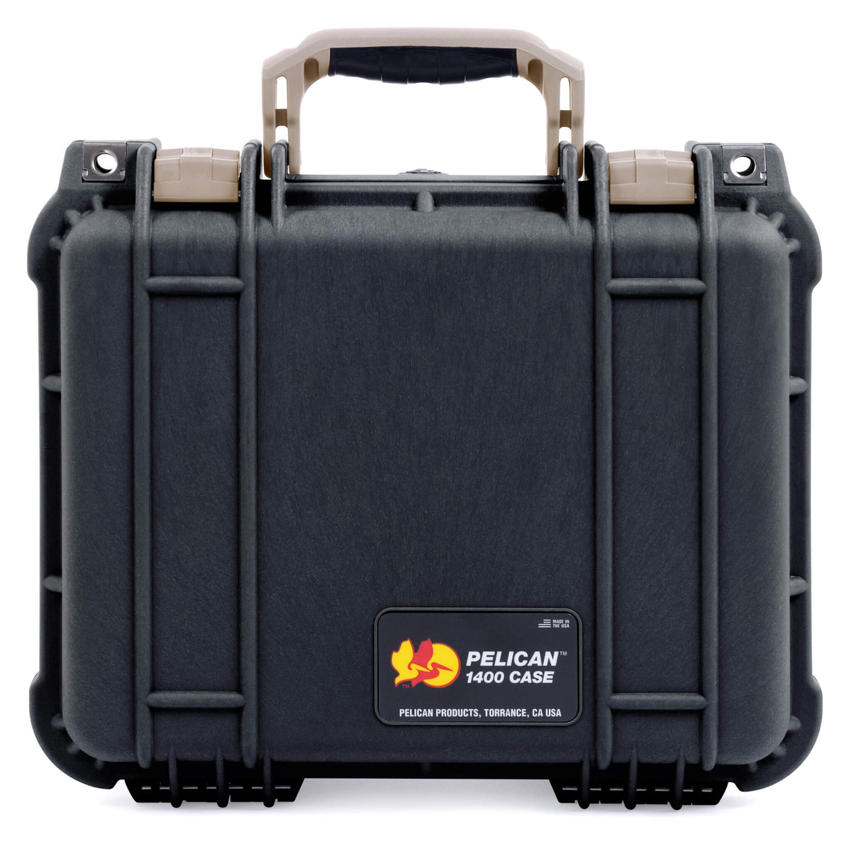 Pelican 1400 Case, Black with Desert Tan Handle &amp; Latches ColorCase 