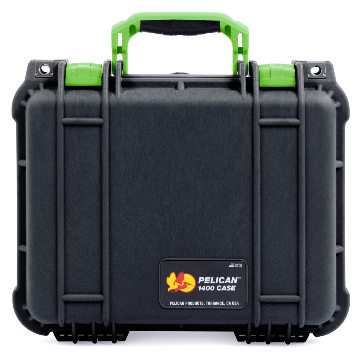 Pelican 1400 Case, Black with Lime Green Handle &amp; Latches ColorCase 