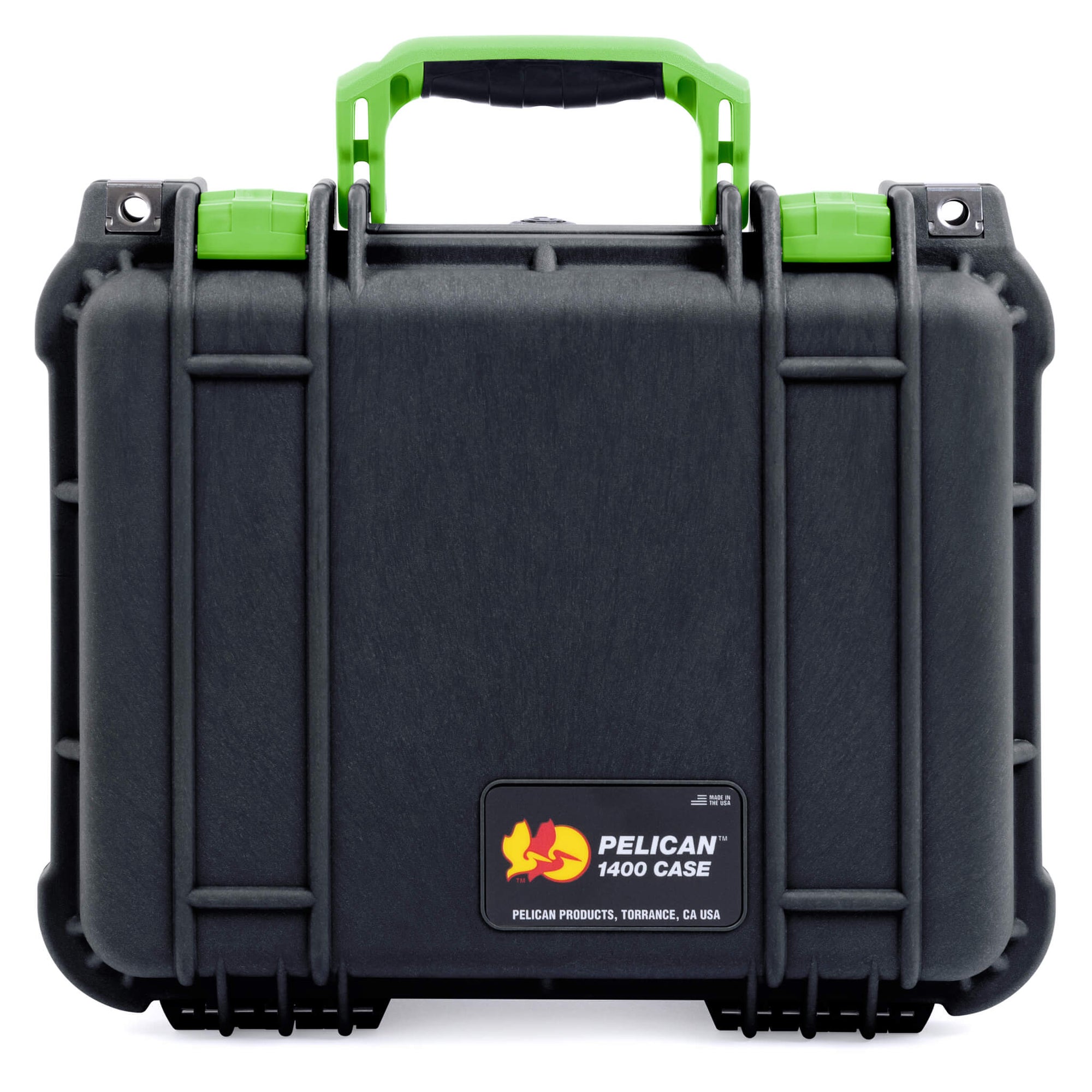 Pelican 1400 Case, Black with Lime Green Handle & Latches ColorCase 